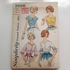 VTG 60 's SIMPLICITY BLOUSE PATTERN # 3928